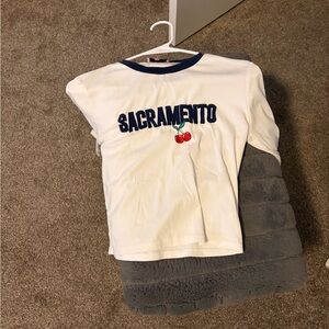 Edikted White Tee with Blue Accents and Cherry Motif